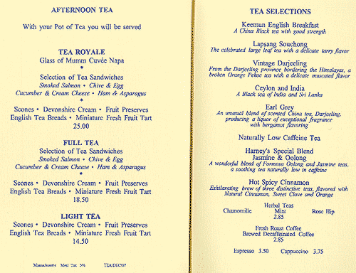 The Ritz-Carlton's tea menu.
